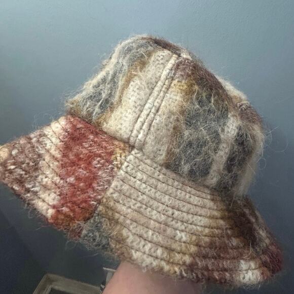 ANINE BING Wool Blend Plaid Bucket Hat Fuzzy Cozy Brown Beige M/L main image 5